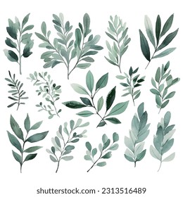 Beautiful bouquet of flowers assembled in watercolor style on white background flat vector illustration, decorative seamless botanical leaves floral pattern