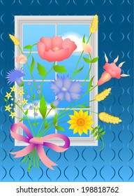 Beautiful bouquet of flowers with ribbon