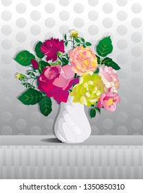 beautiful bouquet of flowers in a vase on a gray background