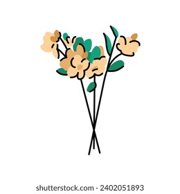 Beautiful bouquet with flowers vector flat element. Vector isolated sign. Digital illustration for web page, mobile app, promo.