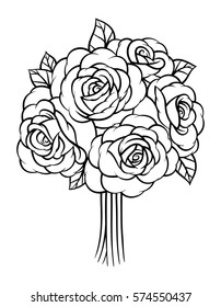 Beautiful bouquet of monochrome roses, isolated on white background. Vector illustration.