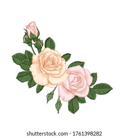 beautiful bouquet with pastel pink roses buds and leaves. Floral arrangement. design greeting card and invitation of the wedding, birthday, Valentine's Day, mother's day and other holiday