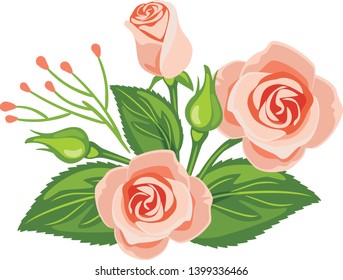 Beautiful bouquet of pink roses. Vector