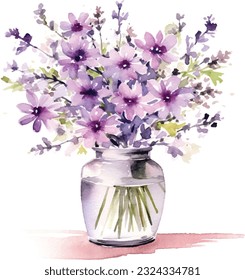 Beautiful bouquet of purple flowers in a vase