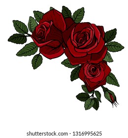 Beautiful bouquet with red roses. Realistic vector art. Red roses on a white background. Design element for the greeting card. Vector.