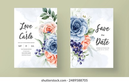 beautiful bouquet of rose flowers and grapes invitation card