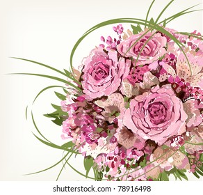 Beautiful bouquet of roses hand-drawing
