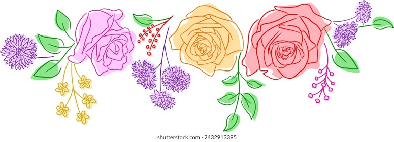 Beautiful bouquet of roses. Illustration for greeting card, wedding invitation and other holiday background.