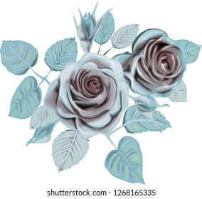 Beautiful bouquet with  roses and  leaves. 
