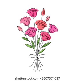 beautiful bouquet of roses in linear abstract style. flowers for valentine's day, valentine and birthday. vector illustration on white background