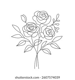 beautiful bouquet of roses in linear abstract style. flowers for valentine's day, valentine and birthday. vector illustration on white background