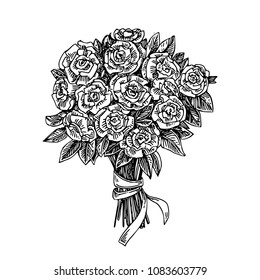 Beautiful bouquet of roses. Sketch tattoo. Engraving style. Vector illustration.