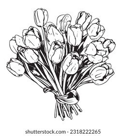 Beautiful bouquet of tulips hand drawn sketch illustration