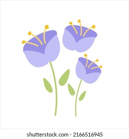 Beautiful bouquet with wild flowers vector flat illustration. Blooming flowers with stems and leaves isolated on white. Floral decoration or gift