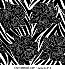 beautiful bouquets of roses on animal abstract print. Seamless pattern. Perfect for greeting cards and invitations of the wedding, birthday, mother's Day. Many similarities to the author's profile