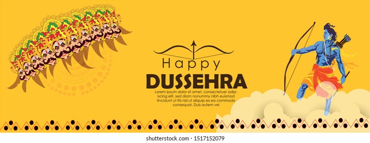 Beautiful Bow and arrow illustration with mandala design on the celebration of indian festival .Happy dussehra.illustration of Ravan with ten head.Killing Ravan by Rama in Dussehra festival of India 