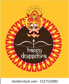 Beautiful Bow and arrow illustration with mandala design on the celebration of indian festival .Happy dussehra. illustration of Ravan with ten heads.Killing Ravan by Rama in Dussehra festival of India 