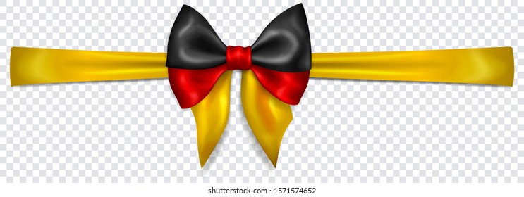Beautiful bow in colors of Germany flag with horizontal ribbon with shadow on transparent background. Transparency only in vector format