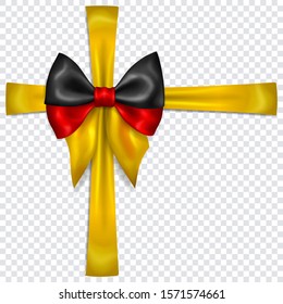 Beautiful bow in colors of Germany flag with crosswise ribbons with shadow on transparent background. Transparency only in vector format
