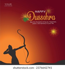 Beautiful bow of Rama in happy Dussehra card holiday background