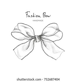 Beautiful Bow of transparent ribbon,  hand-drawn fashionable illustration in vintage style.