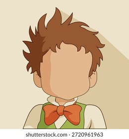 Ilustración de concepto de cara de anime de niño hermoso. Linda actriz niño mascota pfp dibujos animados sin detalles fondo sólido brillante. Avatar de personaje de niño. concepto de peinado de anime.