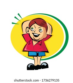 Beautiful boy character with hand on the head isolated on a yellow background