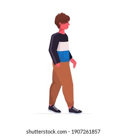 beautiful boy cute child standing pose male cartoon character full length vector illustration