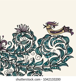 Beautiful branch and bird. Vector illustration