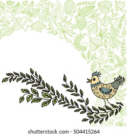 Beautiful branch and bird. Vector illustration.