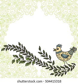 Beautiful branch and bird. Vector illustration.