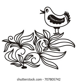 Beautiful branch and bird. Vector illustration.