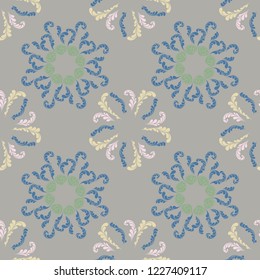 Beautiful branches elegant seamless floral motif pattern, stylized flowers organic print, vector ornate background. Modern floral stylized organic seamless fabric print vector with flowers, twigs.