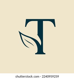 beautiful brand women hair salon leaf logo letter t