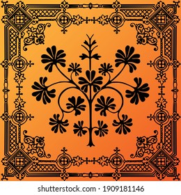 beautiful branded flowers seamless pattern black flowers background orange colors abstract vector illustration design