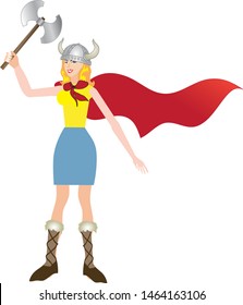 Beautiful And Brave Modern Viking Woman Holding Battle Axe - Vector