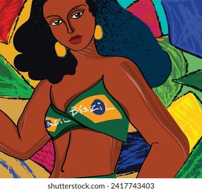 Beautiful Brazilian girl. It was drawn by hand. Perfect for home decoration or printing