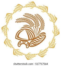 Beautiful bread and wheat ears. Vector illustration.