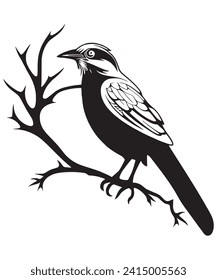 A Beautiful brid black and white illustration 