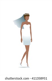 Beautiful Bride. African american woman. Silhouette with shadow. Female White wedding dress on mannequin isolated on white background. Vector