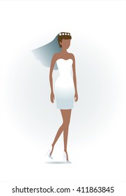Beautiful Bride. African american woman. Silhouette with shadow. Female White wedding dress on mannequin isolated on white background. Vector