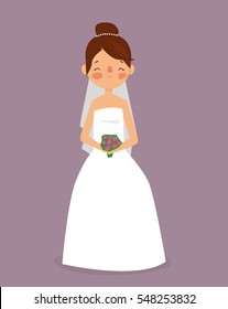 Beautiful bride cartoon character. Vector illustration.
