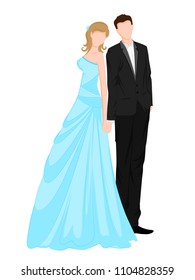 Beautiful bride and groom couple in romantic mood on wedding ceremony. Vector illustration