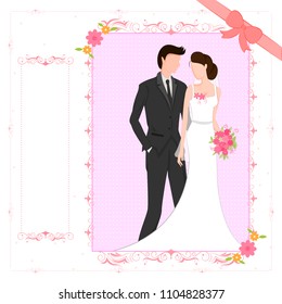 Beautiful bride and groom couple in romantic mood on wedding ceremony. Vector illustration