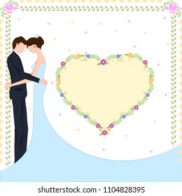 Beautiful bride and groom couple in romantic mood on wedding ceremony. Vector illustration