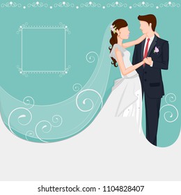 Beautiful bride and groom couple in romantic mood on wedding ceremony. Vector illustration