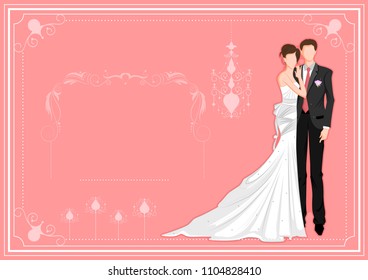 Beautiful bride and groom couple in romantic mood on wedding ceremony. Vector illustration