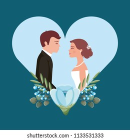beautiful bride and groom in heart love wedding day