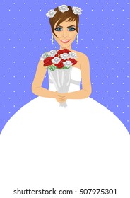 Beautiful bride holding bouquet of roses