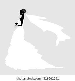 Beautiful Bride Holding a Bouquet. Vector Silhouette for Wedding Invitation